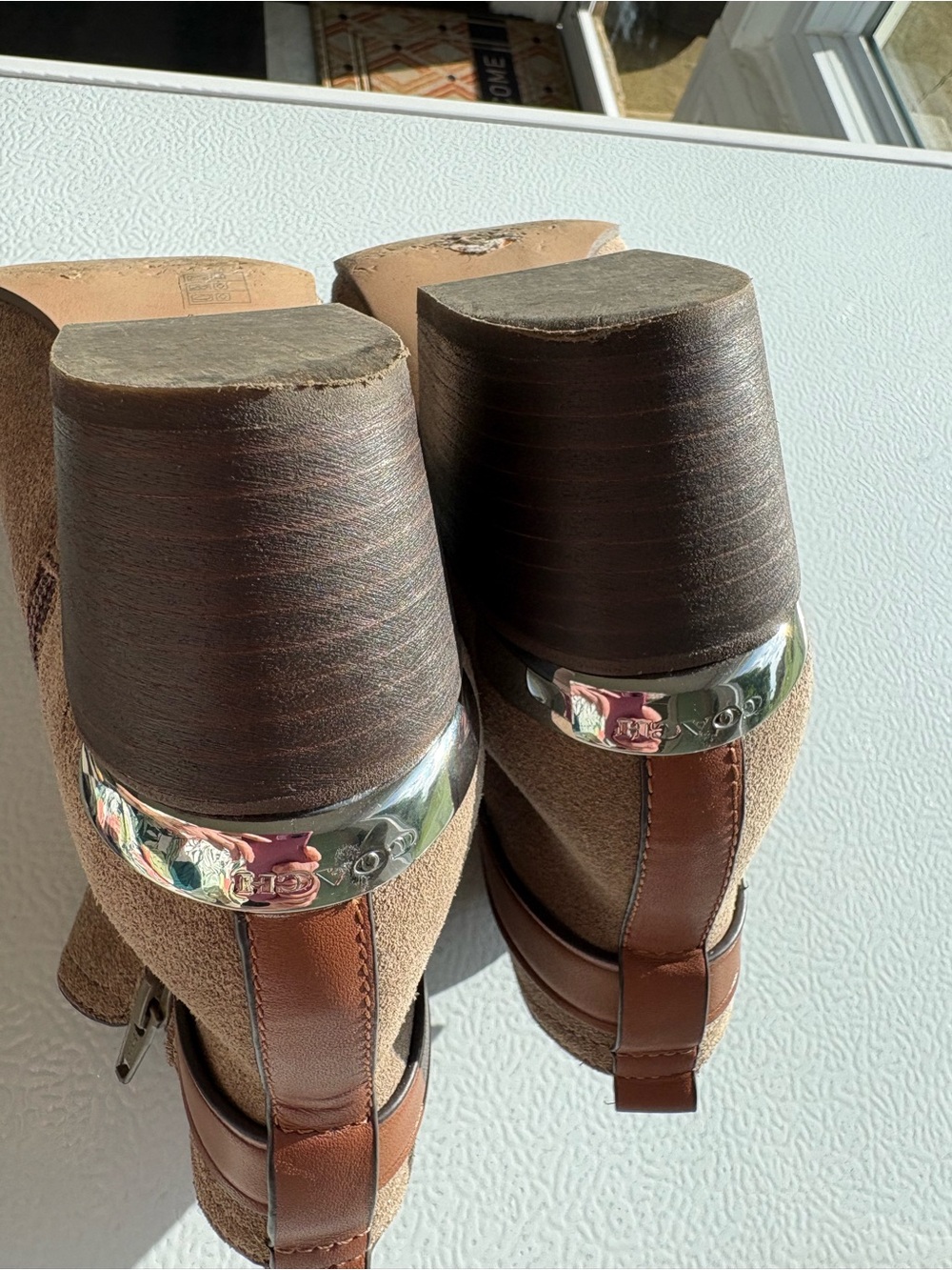 Coach Suede Ankle Boots with Buckle Strap - Taupe - Picture 7 of 11